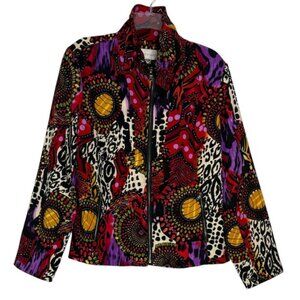 Erin London Jacket Zip Up Blazer Lined Pockets Abstract Multicolor Size Medium